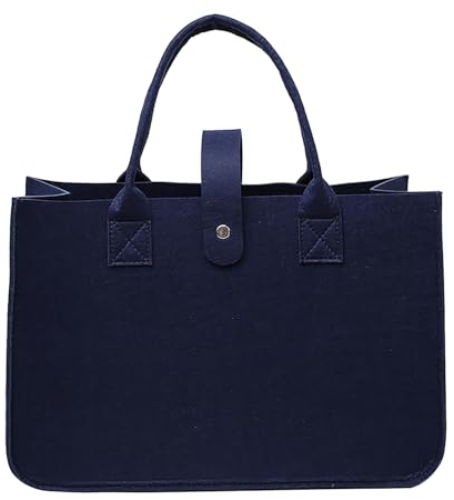 XUEHOU Filztasche Shopper Einkaufstasche Klein Einkaufstasche Faltbar Filz Tasche Tragetasche Einkaufskorb Filz Henkeltaschen Damen Shopping Navy Blau Bag für Ausgehen Einkaufen