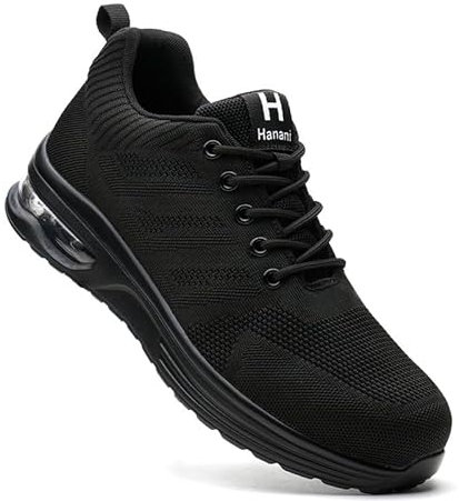Hanani Chaussures de sécurité Homme Femme Basket de Securite Baskets Chantiers Embout Acier Respirant Chaussures de Travail Légère Amorti Anti-Perforation Confortable Noir EU45