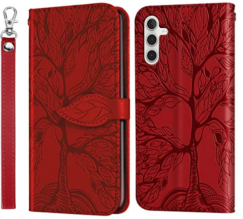 Vkooer Coque pour Samsung Galaxy S24 FE Premium Cuir PU Étui Portefeuille à Rabat Housse Flip Case avec Poches Fermeture Magnétique Etui de Protection pour Galaxy S24 FE Smartphone, Rouge