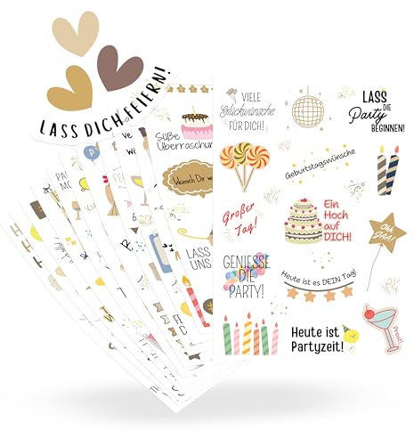 ECCK Sticker Geburtstag für Gästebuch, Fotoalbum & Geschenke (325 Stück, Creme) - Aufkleber für Geburtstagskarten & Geburtstagsgeschenke auf 14 DIN A5 Bögen - Party Geburtstagskarte Geschenk, Karten