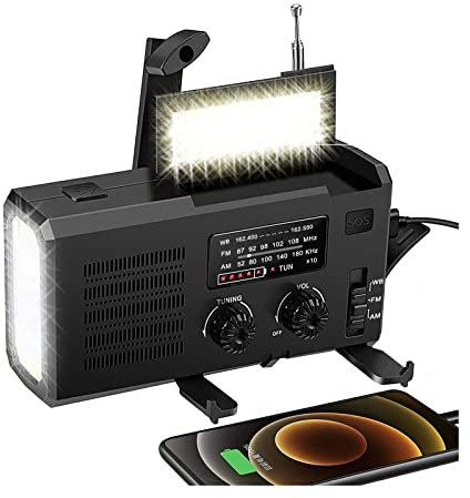 Generador de manivela, Energía solar de emergencia AM/FM Radio Manivela Dinamo Generador recargable 4000mAh Banco Multi Linterna Cargador de teléfono para acampar en casa al aire libre(4000mAh-03)