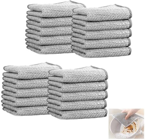 20 Pcs Smart Scrubs - Non-scratch Scouring Cloths,smart Scrubs, Non Scratch Scourers, New Steel Wire Dish Towel for Wet and Dry Wire Dishcloth for Dishes Sinks Counters Tops of Stoves