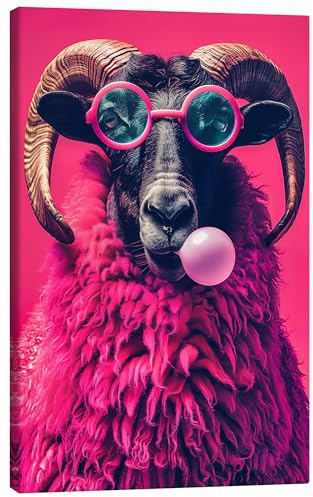 Posterlounge Pink Pop Art Widder genießt das Leben Leinwandbild | 40 x 60 cm von Frank Daske Pink Wandbilder Wanddeko