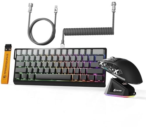 MAMBASNAKE x Attack Shark X60HE Rapid Trigger Wireless Keyboard & X11 Gaming Mouse with 8000Hz Coiled Cable, 0.01mm RT Accuracy Magnetic Switch RGB Keyboard, 22000 DPI PixArt PAW3311 Sensor Mice-Grey