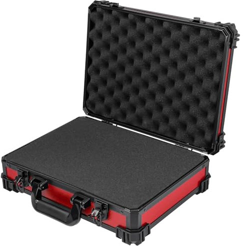 HMF 15502-03 Transportkoffer mit Rasterschaumstoff, Universalkoffer | 39 x 29 x 12 cm | Rot