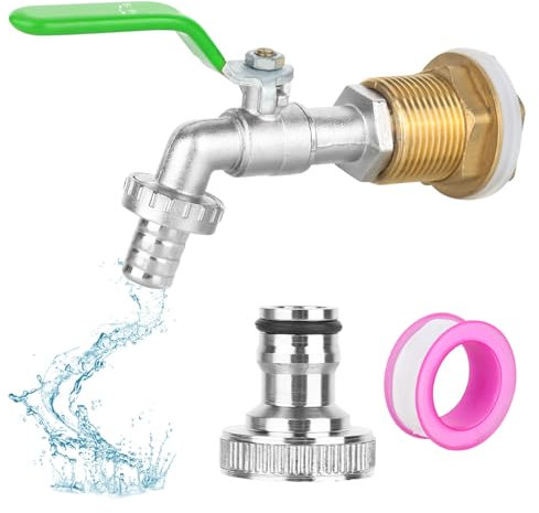 Water Butt/Rain Barrel Outlet 3/4 inch Hole Adaptor/Connector 3/4 Inch IBC Water Butt Tap Outdoor Tap Kit Garden Tap Kit Outlet Faucet (Green)
