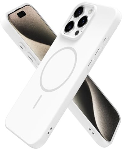 oakxco for iPhone 15 Pro Max Case Silicone Mag Safe, Magnetic Slim Thin Phone Case Compatible with Magsafe Wireless Charging, Cute Girly Aesthetic Soft Rubber Gel Safecase for Women Girls, White
