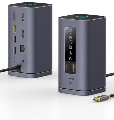 Baseus Spacemate 11 en 1 Docking Station 3 Monitores Expansión para macOS | con Pantalla Inteligente, 4K HDMI, 10Gbps USB-C/A, 100W PD, Ethernet, Audio, Driver DisplayLink Necesario Antes del Uso