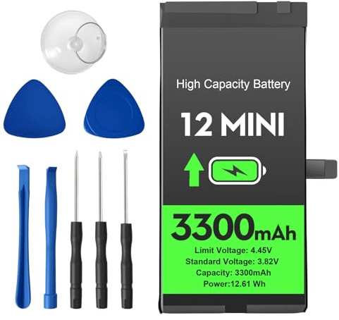 Akku für iPhone 12 Mini, 3300 mAh Hochkapazitäts-Akku mit Komplett-Werkzeugset, ersetzt Original für iPhone 12 Mini – Leistungsstarker Lithium-Polymer Ersatzakku für iPhone 12 mini akku Upgrade
