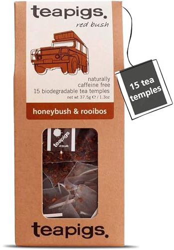 teapigs Honeybush & Rooibos Caffeine Free Tea, 15 Tea Bags | All Natural, No Nasties, Big Leaves, Big Flavour, Plant-Based Tea Temples, Recyclable Paperboard Pack, 15 Teabag Pack