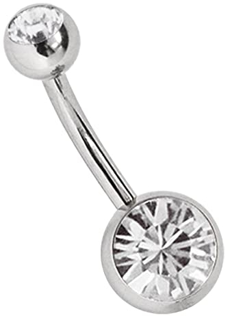 Titan Bauchnabel Piercing 1,6 x 8 mm mit Zirkonias rund in 8 mm + 5 mm Stein Kugel in klar