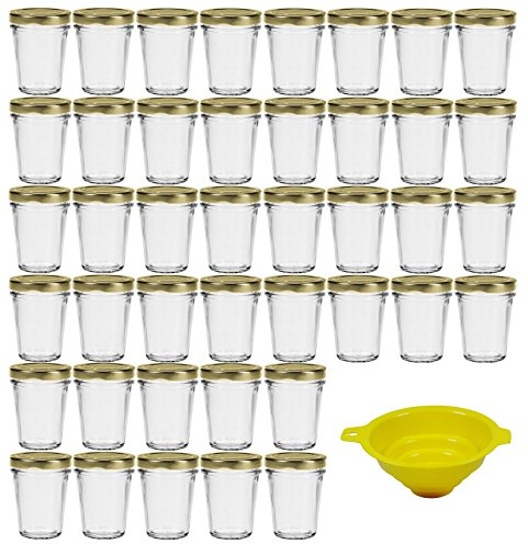 Viva haushaltswaren lot de petits pots de 42 couvercles 80 ml, pâte, gâteaux en verre + entonnoir jaune