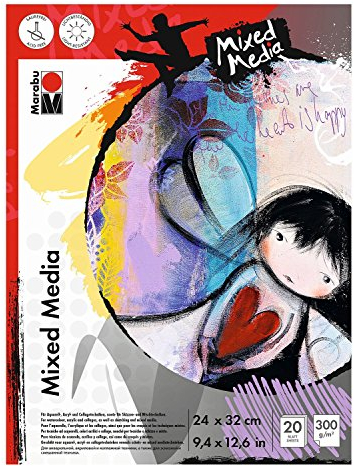 Marabu 1612000000074 - Malblock Mixed Media, 300 g/qm, 20 Blatt, 24 x 32 cm, naturweiß, Papier fein gekörnt, matt, säurefrei, für Aquarell- und Acrylmalerei, Collagetechnik, Skizzen und Mischtechniken