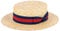 ZAKIRA Classic Straw Boater Hat Handmade from Natural Straw (Navy-Red-Navy Band, S)