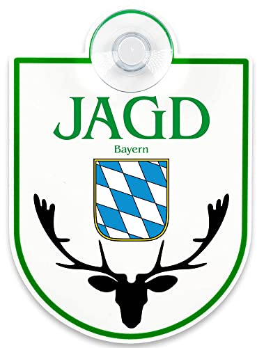 Schilderio Premium Saugnapfschild Schild Jagd Bayern 3 mm Acrylglas ca 90 x 125 mm Jagd Schild Auto mit 1x Saugnapf 30 mm Bundesland Region Autoschild Jagd zur Befestigung an Autoscheiben von innen