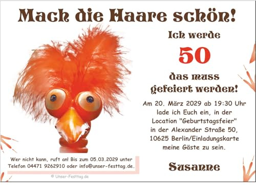 Lustige, Witzige Einladungskarten für runden Geburtstag - kostenloser | Eindruck Ihres Textes 40 Karten