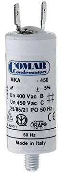 Comar 63019 Kondensator Mka 70 Uf 5% 450 V mit M8 Stift und Doppel-Faston, Weiß