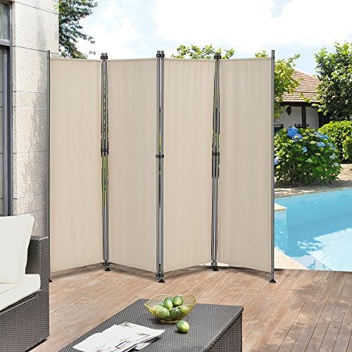 Paravento/Separè per Uso Esterno/Interno - 215 x 170 cm (LxA) - Divisorio a 4 Pannelli per Giardino/Terrazza Struttura Pieghevole in Acciaio - Color Sabbia