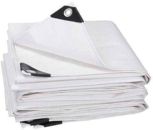 Lestarain Lona Impermeable Universal y Duradera de Lona con Ojales para Muebles， jardín ，Coche ect 280g/m2 Blanco 6X8M