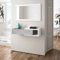 Habitdesign Recibidor con cajón y Espejo, Mueble de Entrada, Modelo Noon, Acabado en Blanco Artik y Gris Cemento, Medidas: 95 cm (Ancho) x 19 cm (Alto) x 26 cm (Fondo)