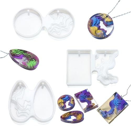 FineInno 3Pcs Schmuck Gießform,Island Resin Molds, Silikonform,Epoxidharz Formen,Harz Casting Form für Anhänger Halskette Ohrringe Machen