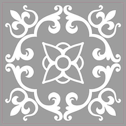Grey Tile Stickers Victorian Morrocan Modern self Adhesive Wall Art Decor transfers-Bathroom backsplash Kitchen splashbacks Floral Decals Peel and Stick (Grey Modern 7, 6 inch) Pack of 10