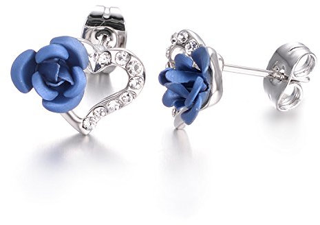 Vissen Clous Boucle d'oreille Coeur Femme Fleur Rose Bleu mariage Strass Boucles d'oreilles Plaqué or rose