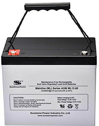 Sunstone Power aufladbarer Akku 12V 80AH AGM Batterie Speicher Blei Ersatzakku für USV Notstromversorgung, Solar Beleuchtung, Photovoltaikanlage, Wartungsfrei Zyklenfest