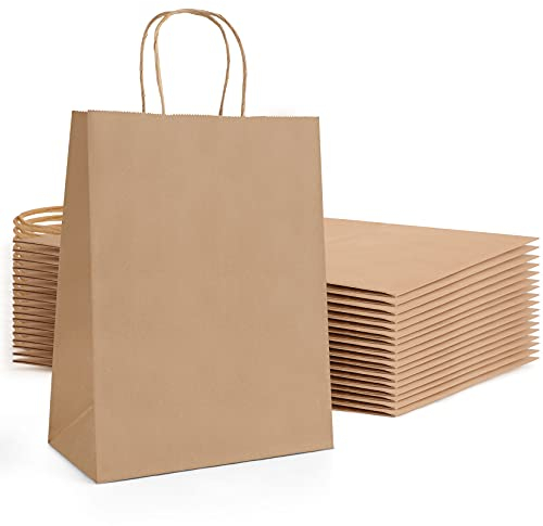 AN HUI MING 18 Stück Papiertüten Braun,Papiertüten Mit Henkel,Geschenktüte, 23 * 12 * 30 cm Papiertüten Gro?,Brottüten,Kraftpapier Tüten