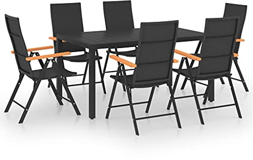 vidaXL Gartenmöbel 7-TLG. Gartenset Gartengarnitur Sitzgruppe Sitzgarnitur Gartentisch Esstisch Gartenstuhl Tisch Stühle Schwarz Braun