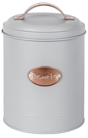 Innoteck Essentials Vintage Biscuit Tin - With Copper Lid Storage Canister - Modern Round High-Capacity - Durable - Smooth and Attractive Finish - Decorative Jar - 13.5cm x 17cm