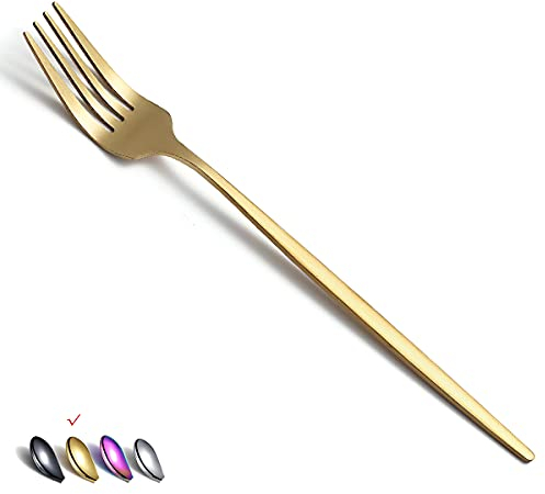HOMQUEN - Tenedores de Mesa Dorados Mate, 6 Piezas de Acero Inoxidable, Tenedores de 8,4 Pulgadas, Juego de Cubiertos, Tenedoresde Postre, Tenedore de Mesa, Tenedore de Ensalada Para El Hogar