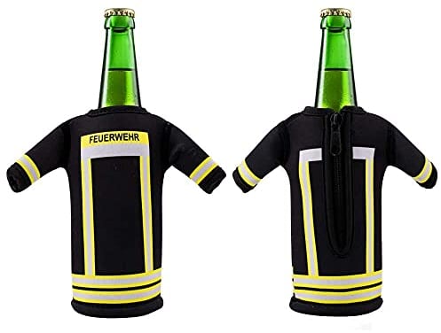 Deitert Flaschenkühler Feuerwehr Flaschenhülse aus Neopren, mit Reißverschluss, für Bier, Limonade, Getränke, Flaschenshirt, Bottelshirt