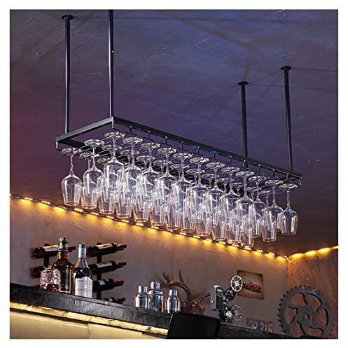 Estante para copas de vino debajo del gabinete, estante para copas, soporte para copas de vino para colgar en metal negro, organizador de colgador para almacenamiento de vasos para gabinete,Black-90cm