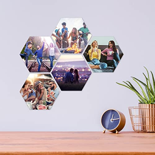 GRAVURZEILE Hexagon-Acrylkachel mit Foto - Fotogeschenk Personalisiert mit eigenem Bild - Foto Collage - Geschenk für Mama Papa Freunde und Familie - Kreative Wandbilder - 4er Set