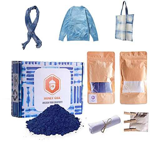 Indigo Tie Dye Kit | Stofffarbe | Natürliche Kleidung Farbstoff | Keine Giftstoffe Farbstoff für Kleidung | Shibori Dye Kit | Erwachsene DIY Kreative Kunst und Handwerk Kit