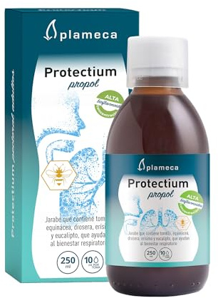 PLAMECA Protectium Propol Jarabe de propolis Tracto Respiratorio y Defensas, Equinácea, Tomillo, Drosera, Erísimo, Aceite Esencial de Eucalipto y Equinácea, 250 ml