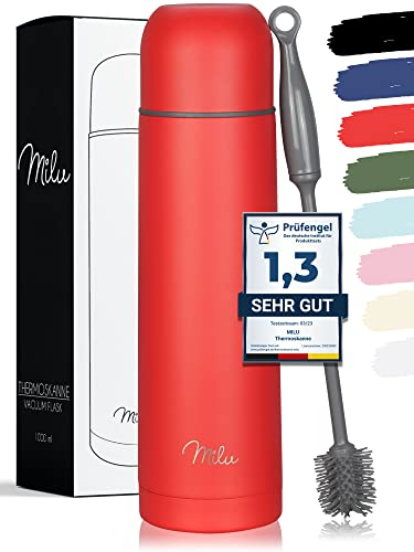 Milu Termo de 1 L, 750 ml, 500 ml, acero inoxidable, 100% a prueba de fugas, doble pared aislante (rojo, 500 ml)