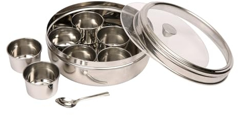 Dexam School of Wok Stainless Steel Dabba for Asian Spices - 7 Spice Pots & Spoon