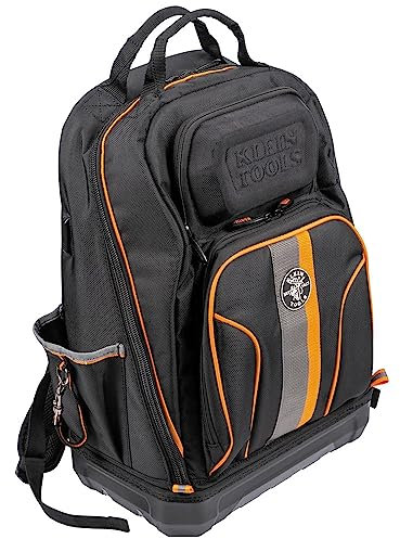 KLEIN TOOLS Unisex's Tool Bag Tradesman Pro Extra-Large 40-Pocket Electrician Jobsite Backpack with Molded Bottom, Black, Charging Port