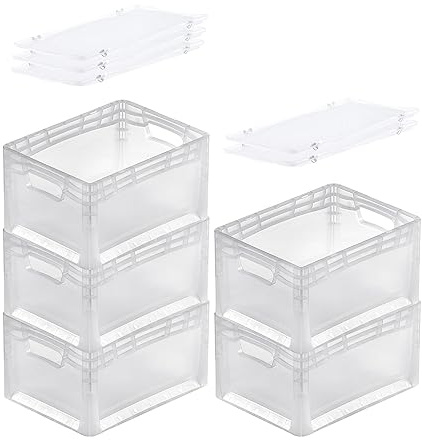 PROREGAL SuperSparSet 5x Transparenter Eurobehälter LightLine mit offenem Griff & Auflagedeckel | HxBxT 22x30x40cm | 24 Liter | Eurobox Transportbox Transportbehälter Stapelbehälter