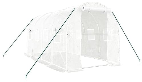 vidaXL Gewächshaus, Foliengewächshaus mit Stahlrahmen, Tomatengewächshaus mit Reißverschlusstür Fenstern, Treibhaus Folientunnel Frühbeet, Weiß 8m² 4x2x2m