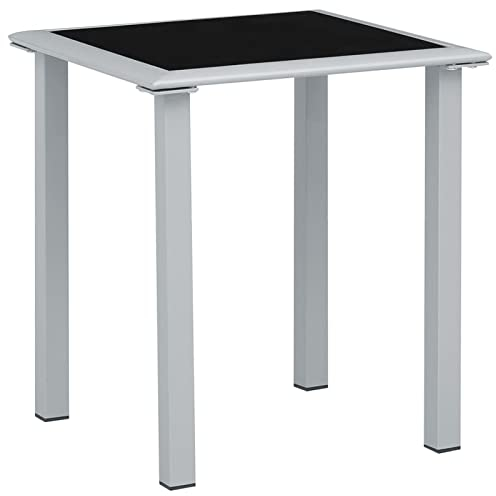 BaraSh Table de Jardin Noir et argenté 41x41x45 cm Acier et Verre,Table De Jardin en Resine,Outdoor Dining Table,Table Ronde Jardin Exterieur