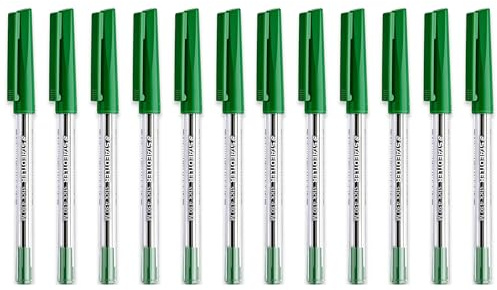 STAEDTLER Medium 0.5mm 430 Stick Ballpoint Pens Writing Pen Smooth - Green Ink (12)