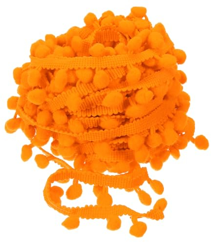 QUARKZMAN 10 Yards Pom Pom Ball Fringe Trim, Ribbon Sewing Accessory DIY Crafts for Home Curtain Clothes Pillow Decoration (8mm, Orange)