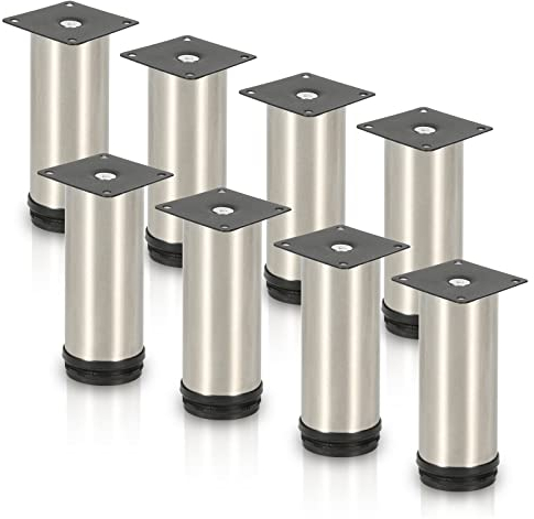 Lospitch 8er Set Edelstahl Möbelfüße Höhe 200mm, belastbar bis 250 Kg, Runde Schrankfüße Tischfuß Sofafuß Möbelbeine, für Möbel, Küchenschränke, Höhenverstellbar 15mm