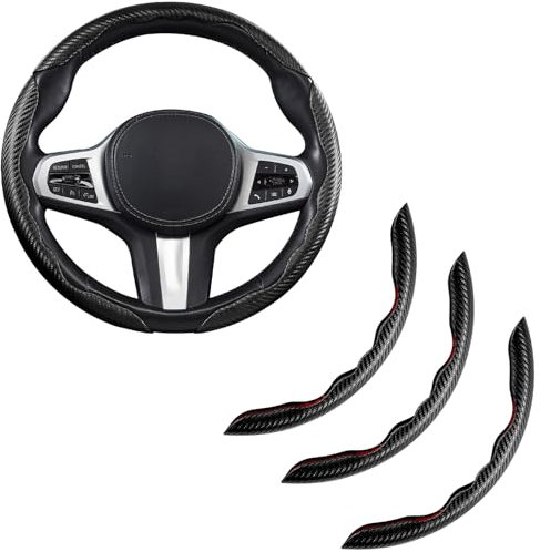 Lenkradbezug Carbon Auto Lenkradhülle 3 teilig Lenkrad Abdeckung Anti Rutsch Universal Lenkradschutz Lenkradschoner 36-38cm Schwarz