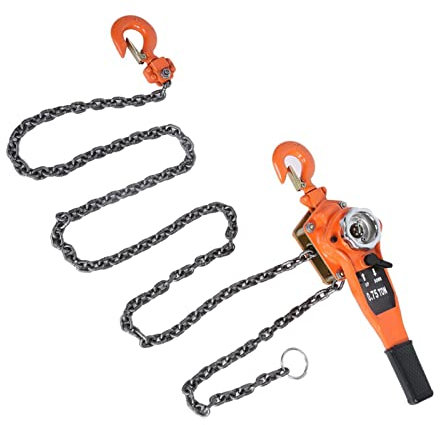 lyrlody Orangefarbener Kettenzug mit Ratschenhebel, 3 Meter,Verzinkter Manganstahl für 750 Kg Hubgewicht
