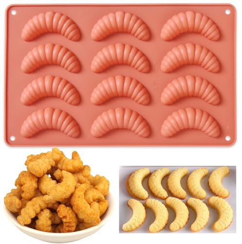 Fchil Mini stampo in silicone per croissant, 12 cavità antiaderenti a forma di mezzaluna, stampo da forno per cioccolato, a forma di bruco, per biscotti, gelatine, caramelle (27,4 x 16,5 x 1,5 cm),