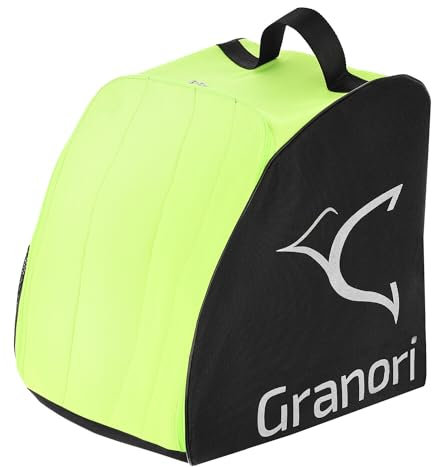 Granori Skischuhtasche Skistiefeltasche mit Rucksackfunktion sowie Platz für Helm und Zubehör | Skischuhrucksack Bootbag Helmtasche Ski-, Snowboard- und Schlittschuhe (Neongelb-Schwarz)